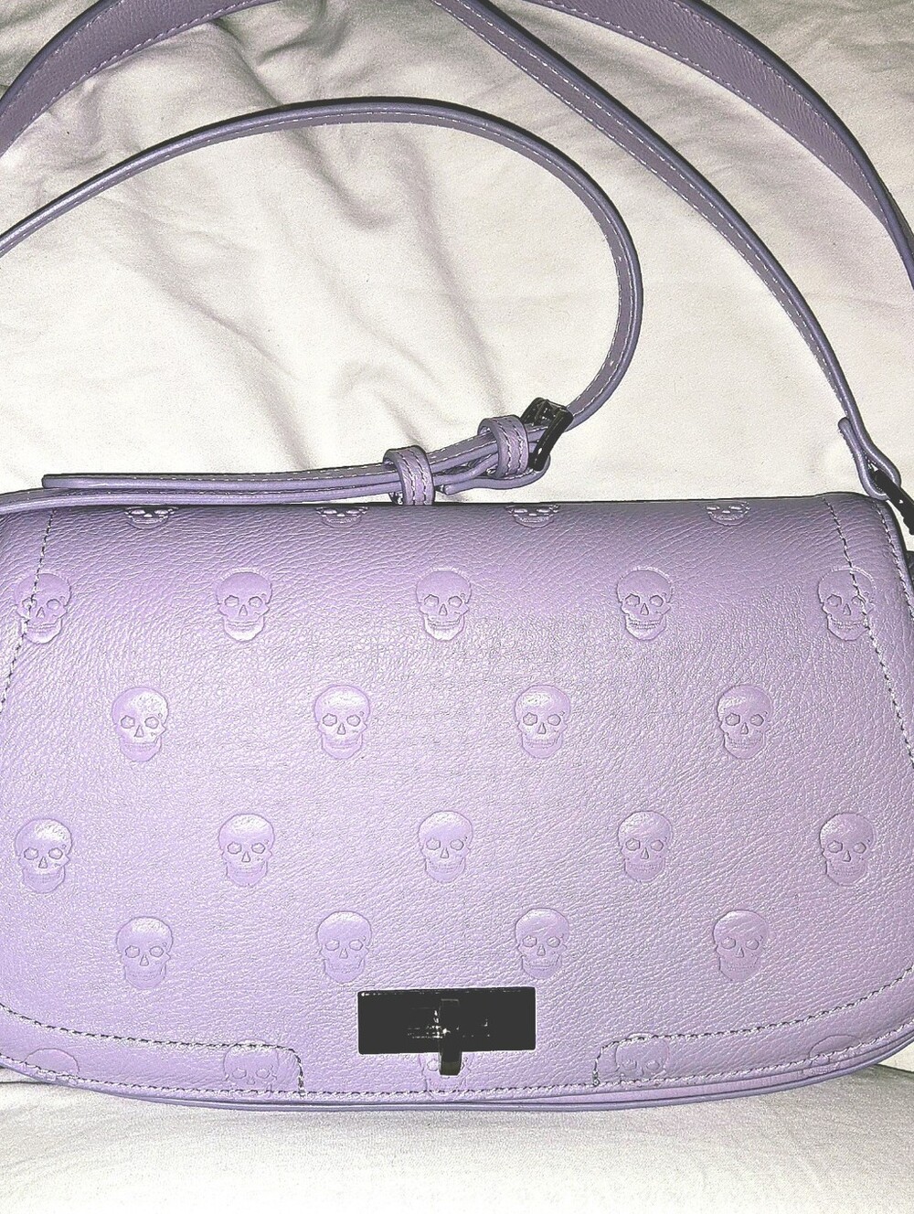 Betsey Johnson XOMARCI Lavender Skull Embossed Crossbody Shoulder Bag